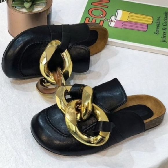 !! NEW !! Chunky Chain Detail Mules in Black Vegan Leather - Picture 8 of 14